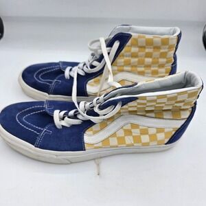 Vans Sk8 Hi Checkerboard Suede High Top Sneakers Men 11 Yellow Blue